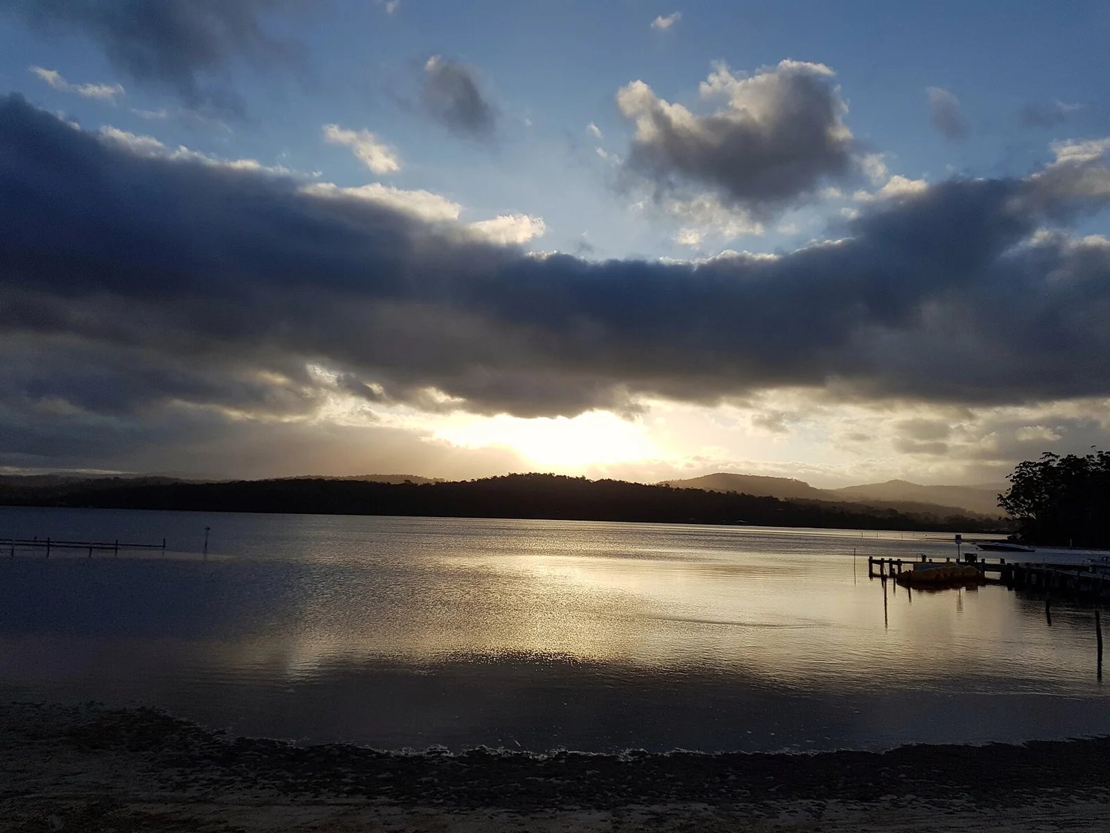 Sunset over Merimbula Lake, beside the boardwalk